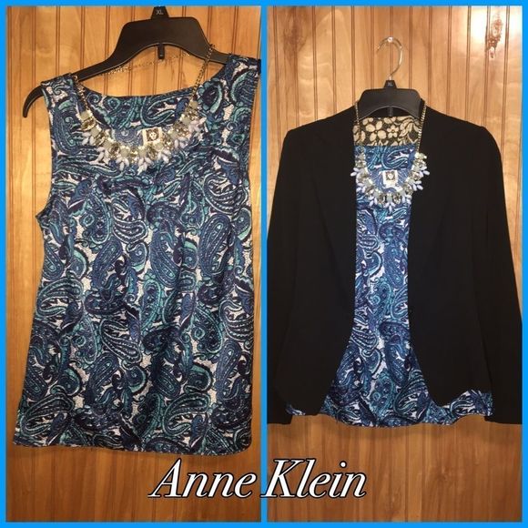 Anne Klein Blue Paisley Top Sz M - Picture 2 of 5